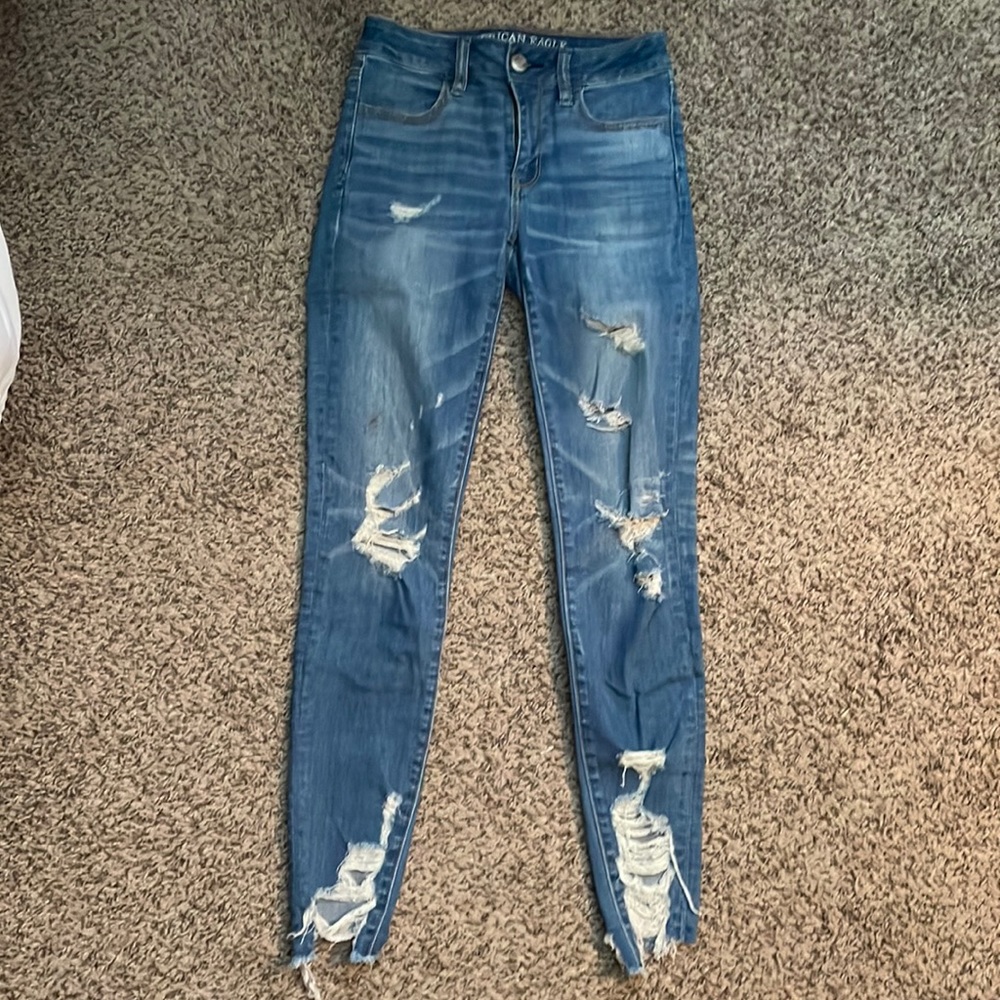 American Eagle Distressed Super Stretch HighRise Jegging Size 0